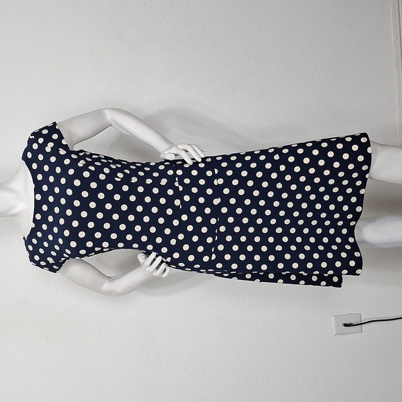 Anne Klein Navy Off White Polka Dot Drop Waist Retro Pin Up Dress Size 10 - Picture 1 of 10